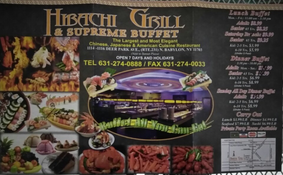 Printed menu showing beer, wine, and buffet options.